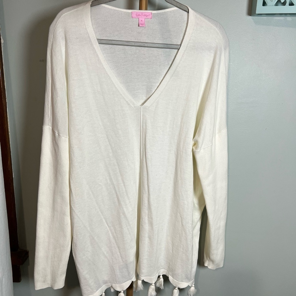 Lilly Pulitzer Cream Asymmetrical Long Sleeve Blouse